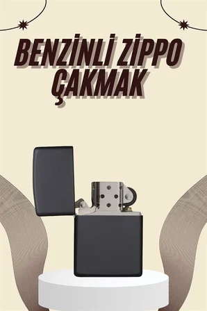 Çakmak Parlak Siyah Benzinli Çakmak Cep Boy Doldurulabilir - Lisinya