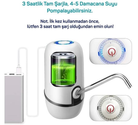 Yeni Nesil Dokunmatik Damacana Su Pompası Şarjlı 1200 Mah ( Lisinya )