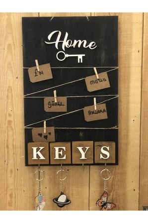 Dekoratif Home Keys Ahşap Resimlik ve Notluk (Kahverengi) ( Lisinya )