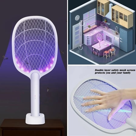 Şarjlı Sinek Öldürücü Masaüstü Standlı,mor Işık Sinek Kovucu Raket 5w ( Lisinya )