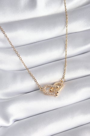 316L Çelik Gold Renk Zirkon Taşlı Model Kadın Kolye - Lisinya