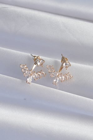 Pirinç Gold Renk Zirkon Taşlı V Model Küpe - Lisinya