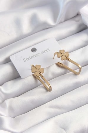316L Çelik Gold Renk Geometrik Yonca Model Küpe - Lisinya