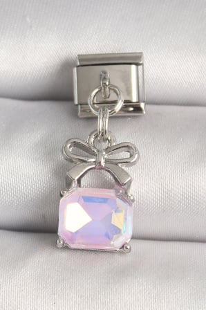 316L Çelik Gümüş Renk Pembe Zirkon Taşlı Çanta Model Nomination Charm - Lisinya