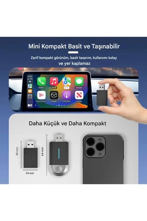 Kablosuz Android Auto/Car Play USB Dongle Cihazı ( Lisinya )