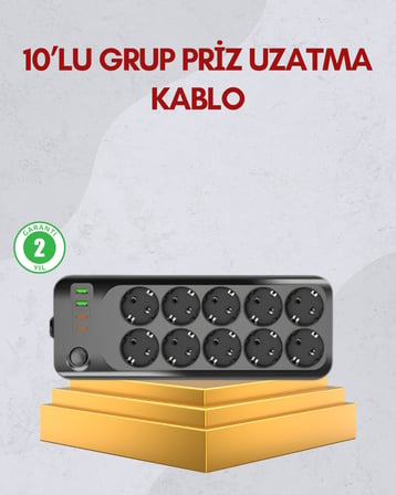 10 Prizli Uzatma Kablosu Termal Koruma USB Type-C Hızlı Şarj 2500W - Lisinya