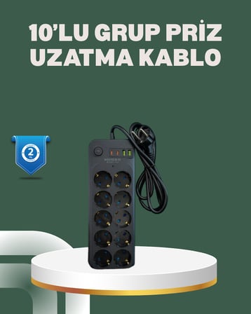 Termal Koruma Sistemli USB Type-C 10’lu Grup Priz 2m 2500W Güç Kapasiteli - Lisinya