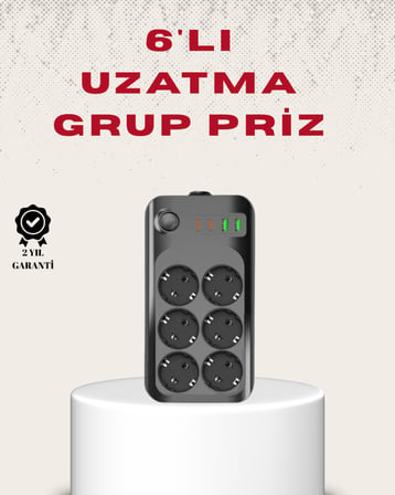 6’lı Grup Priz Termal Korumalı USB Type-C Çoklu Priz 2 Metre Kablo - Lisinya