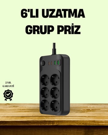 2500W Güçlü 6’lı Priz USB ve Type-C Çıkışlı Termal Korumalı - Lisinya