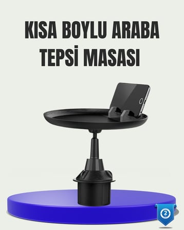 360° Döner Araç Bardaklık Tepsisi Geniş Yemek Alanlı Telefon Standlı - Lisinya