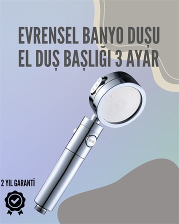 Paslanmaz Çelik Çok Fonksiyonlu El Duş Başlığı – 3 Modlu Püskürtme Seçeneği - Lisinya