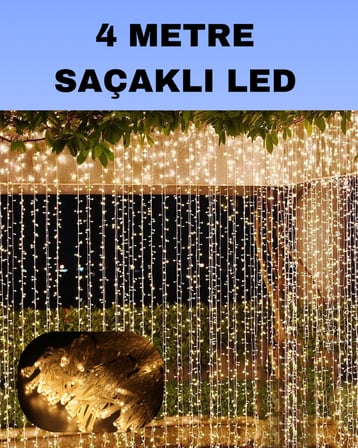 4 Metre Icicle Şelale Led Perde Işık Sarı Aydınlatma - Lisinya