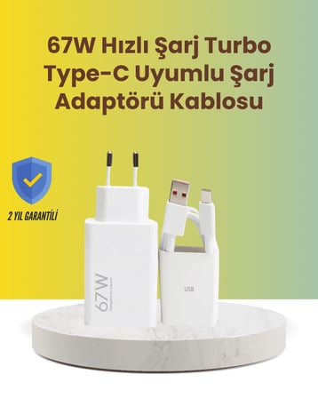 67W Hızlı Şarj Adaptörü ve Veri Aktarım Özellikli Type-C Kablo Seti - Lisinya