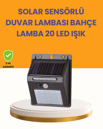20 LED Güneş Enerjili Hareket Sensörlü Dış Mekan Duvar Lambası - Lisinya