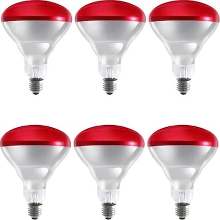 (6 Adet) 150W Kızılötesi Isıtıcılı Hayvan Isıtma ve Kuluçka Lambası (Kırmızı Işık) E27 (Kalın Duy) (