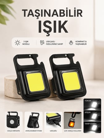 TAŞINABİLİR IŞIK 3 IŞIK MODLU USB ŞARJ ÖZEELİĞİNE SAHİP - Lisinya