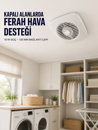 120 mm Dekoratif Aspiratör 16 W 180 m³/h Banyo Mutfak ve WC Havalandırma Fanı - Lisinya