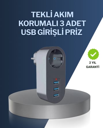 Çocuk Korumalı Termal Priz – 3'lü USB Şarj ve Akım Koruması - Lisinya
