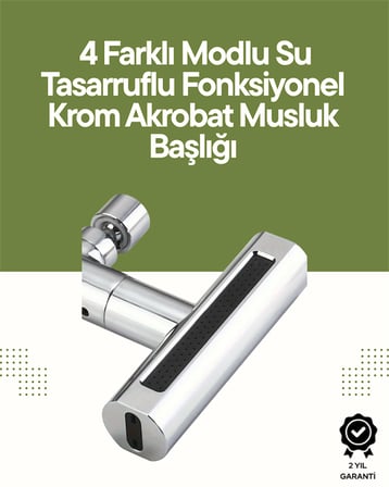 Krom Musluk Başlığı | 4'ü 1 Arada Su Çıkışı | Kolay Montajlı - Lisinya