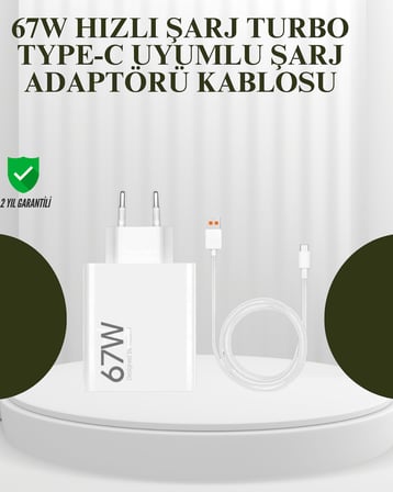 67W Güçlü Şarj Adaptörü ve Turbo Kablo Uzun Ömürlü Dayanıklı Tasarım - Lisinya