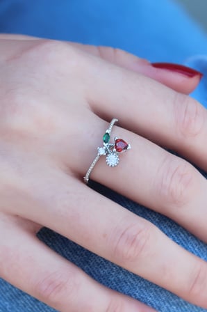Gümüş Renk Kiraz Model Zirkon Taşlı Kadın Yüzük - Lisinya