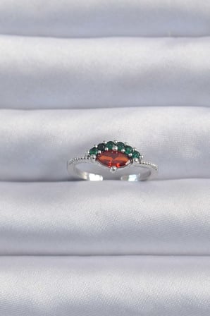 Pirinç Gümüş Renk Renkli Zirkon Taşlı Ayarlanabilir Karpuz Model Yüzük - Lisinya