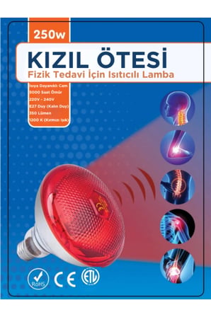 250W Kızılötesi (infrared) Isıtıcılı Fizik Tedavi Lambası (Kırmızı Işık) E27 (Kalın Duy) ( Lisinya )
