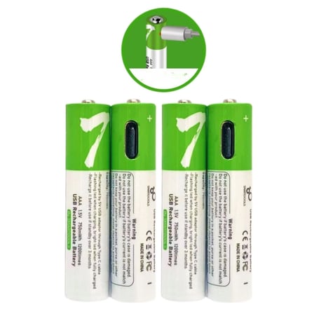 Type-C ile Şarjolabilen 4 lü AAA 1.5V Lityum İnce Şarjlı Kalem Pil 750 mAH Uzun Ömürlü ( Lisinya )