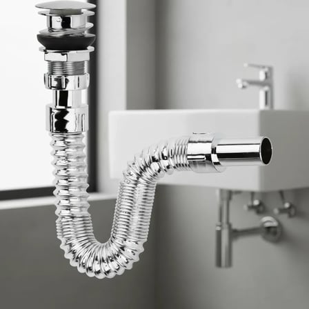 Krom Basmalı Sifon -Körüklü Sifon Bas Stoplu Lavabo Mutfak Sifonu-Paslanmaz ( Lisinya )