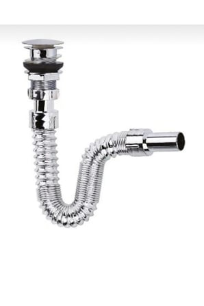 Krom Basmalı Sifon -Körüklü Sifon Bas Stoplu Lavabo Mutfak Sifonu-Paslanmaz ( Lisinya )