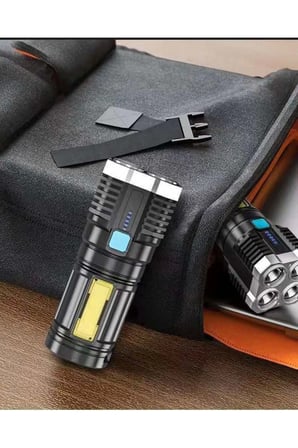 Ultra Parlak El Feneri Usb Şarj 4 Led+Yan Cob Led Taktik Günlük Hayat Kamp Avcılık El Feneri ( Lisin