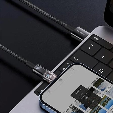 Şeffaf Uçlu iPhone 45w Usb Hızlı ve Dayanıklı Şarj ve Data Işıklı Örgü Kablo 1 Metre ( Lisinya )