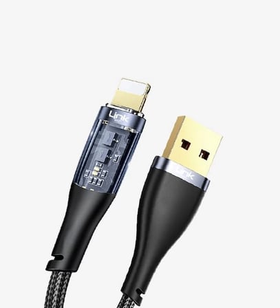 Şeffaf Uçlu iPhone 45w Usb Hızlı ve Dayanıklı Şarj ve Data Işıklı Örgü Kablo 1 Metre ( Lisinya )