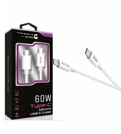 60W USB-C Type-C Silikon Şarj Kablosu Hızlı Şarj, Dayanıklı ve Esnek Tasarım, Tüm USB-C Cihazlarla U