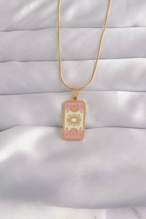 316L Çelik Gold Renk Karışık Mineli Ay Figür Tarot Kolye - Lisinya