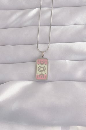 316L Çelik Gümüş Renk Pembe Mineli Ay Figür Tarot Kolye - Lisinya