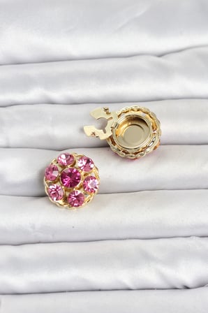 Pembe Zirkon Taşlı Düğme veya Manşet Broşu - Lisinya