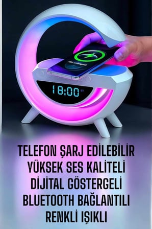 bluetooth hoparlör dijital göstergeli wireless şarj rgb işıklı - lisinya