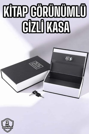 Büyük Boy Anahtarlı Kitap Görünümlü Gizli Kasa Çelik Kasa Altın Kasası - Lisinya