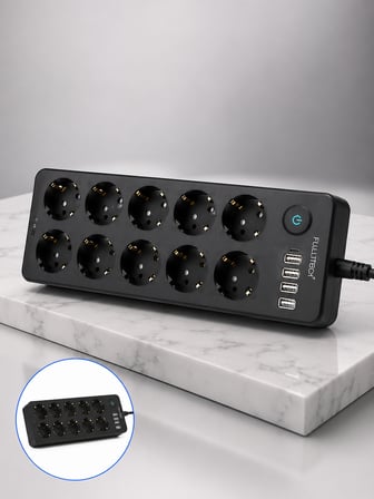 USB ve Type-C Çıkışlı 10'lu Akım Korumalı Çoklu Priz Güç Dağıtıcı - Lisinya