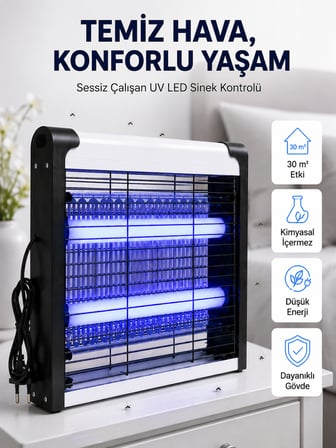 Elektrikli UV LED Sinek Öldürücü Sessiz Çalışan Etkili Böcek Tuzağı - Lisinya
