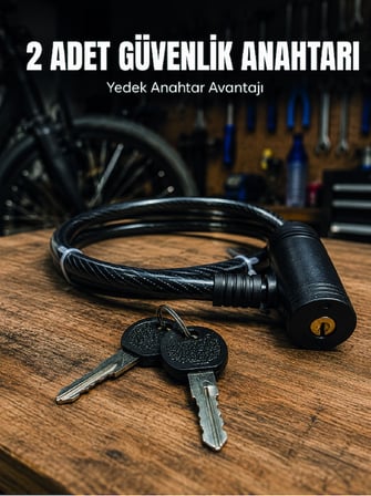 12 mm Çelik Halat Bisiklet Kilidi 80 cm Anahtarlı Güvenlik Kilidi PVC Kaplamalı Scooter ve Elektrikl