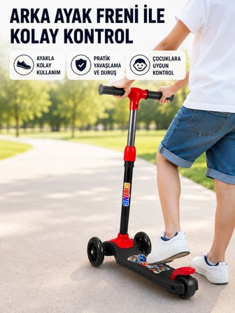 3 Tekerlekli Çocuk Scooterı Kaymaz Geniş Tabanlı Dengeli Sürüş Skuteri - Lisinya