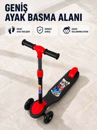 Çocuklar İçin 3 Tekerlekli Scooter Ayarlanabilir Gidonlu Eğlenceli Sürüş Aracı - Lisinya