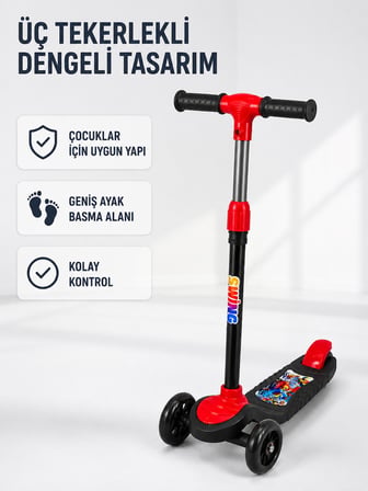 Çocuk Skuteri 3 Tekerlekli Geniş Basma Alanlı Ayarlanabilir Boy Scooter - Lisinya