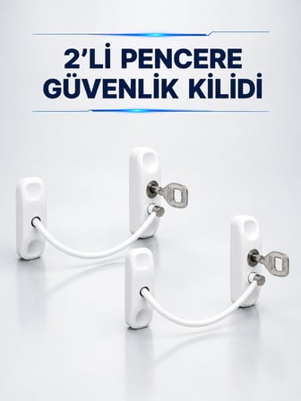 Anahtarlı Pencere Güvenlik Aparatı Beyaz Kablolu Açılma Sınırlayıcı 2’li Set - Lisinya