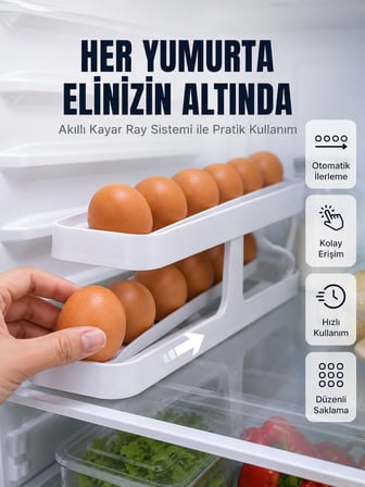 İki Katlı Yumurta Organizeri Buzdolabı Düzenleyici Pratik Saklama Rafı - Lisinya