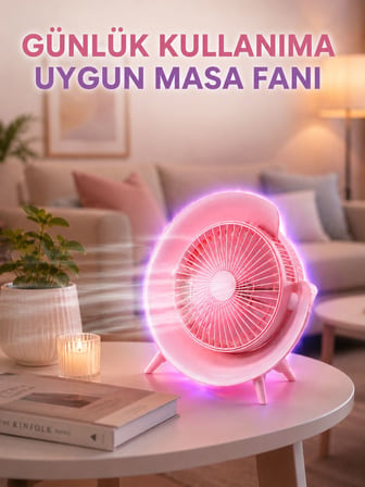 Renkli Ambiyans Işıklı Taşınabilir Masaüstü Vantilatör - Lisinya
