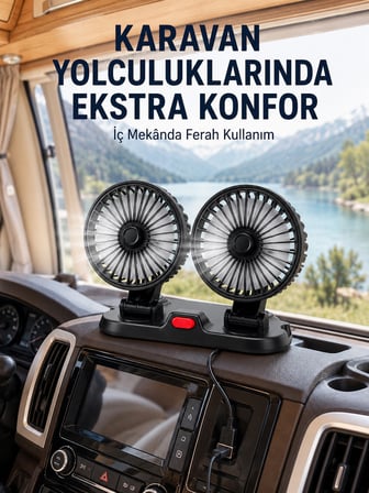 USB Bağlantılı Çift Başlıklı Araç İçi Soğutma Vantilatörü - Lisinya