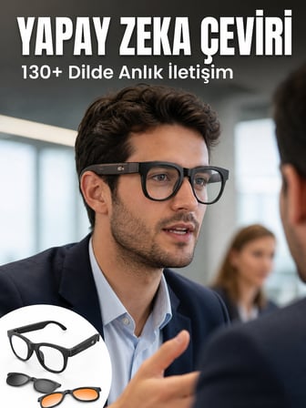 Yapay Zekâ Destekli Bluetooth Akıllı Gözlük Açık Kulak Ses Teknolojisi Müzik Dinleme ve Telefon Görü